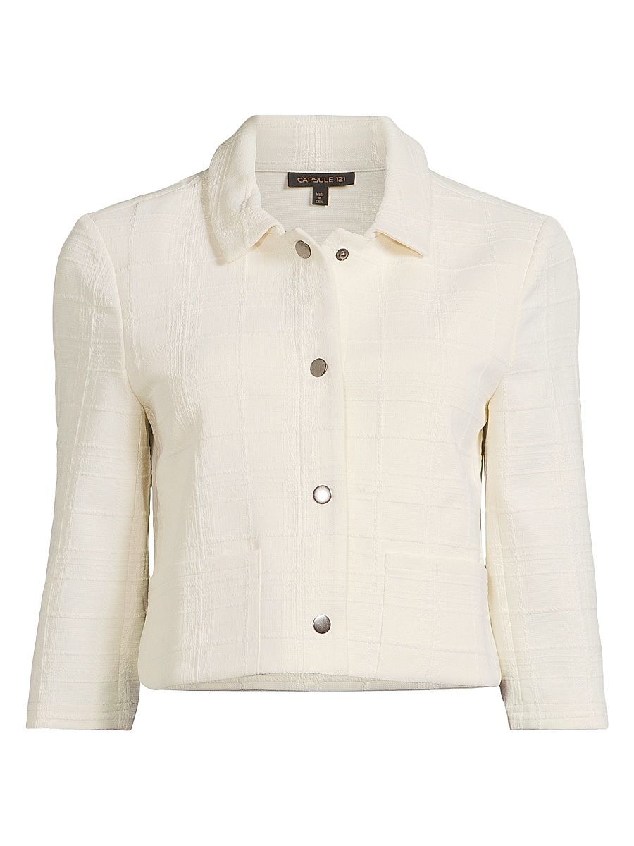 Women's The Cavendish Plaid Crop Jacket - Ivory - Size XL
