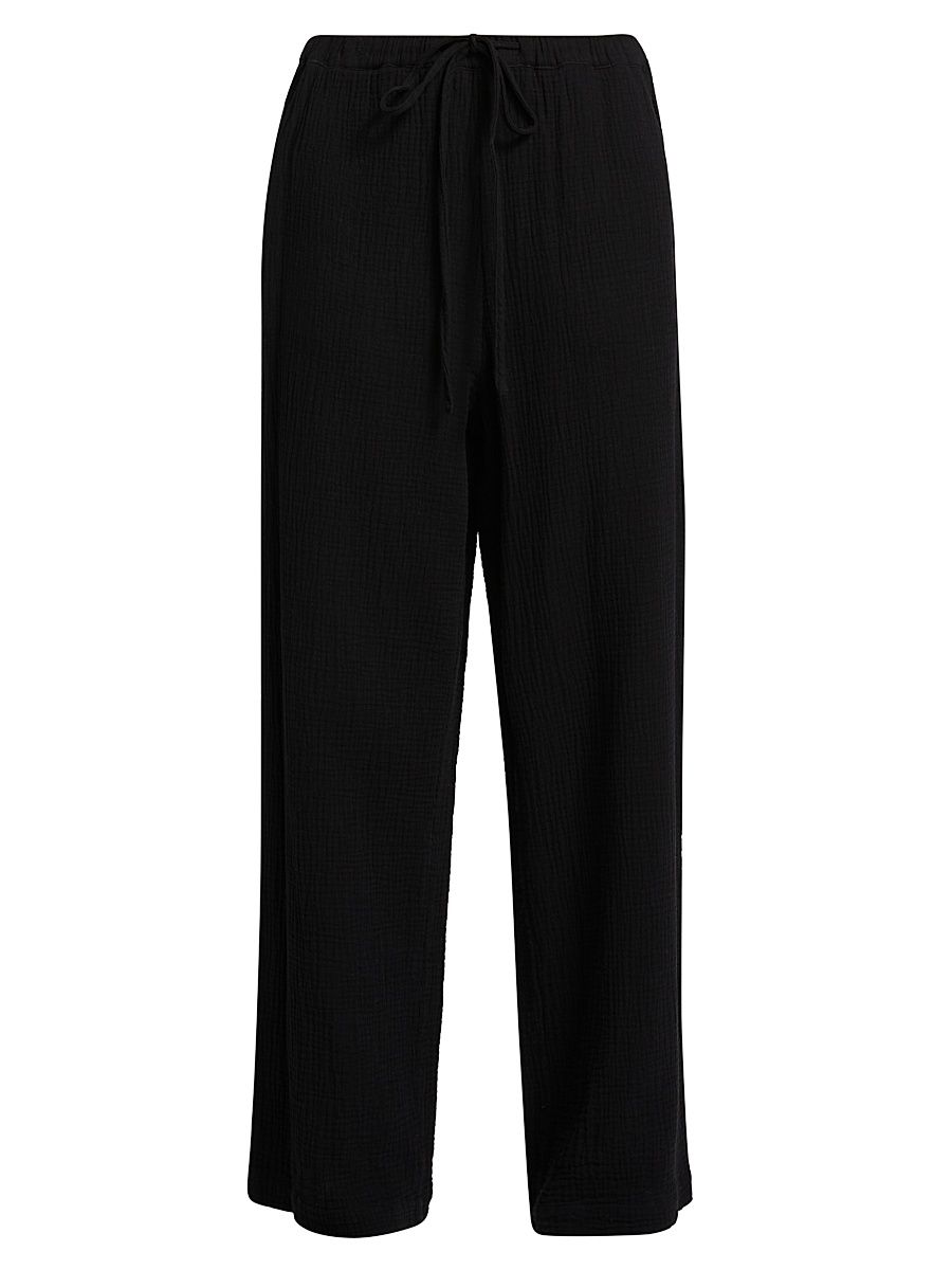 Women's Emmie Gauze Drawstring Wide-Leg Pants - Black - Size Medium