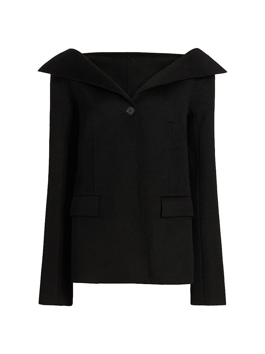 Women's Open Collar Wool Jacket - Black - Size 12