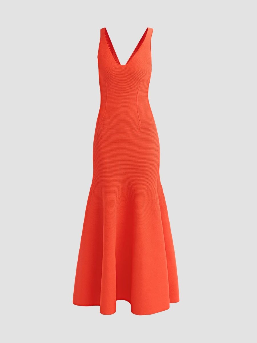 Brandon Maxwell Women's The Tatum V-Neck Midi Dress - Vermilion - Size XS