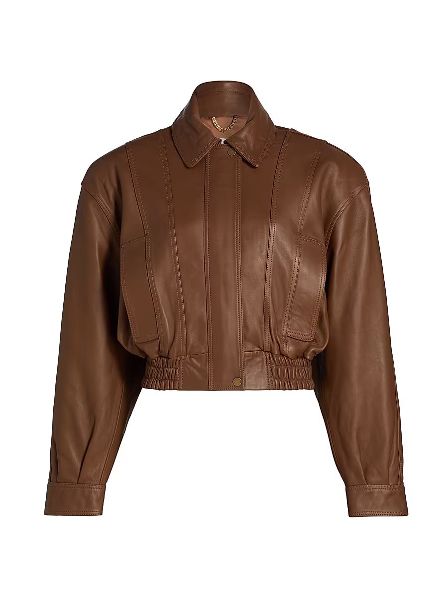 Women's Samson Leather Cropped Jacket - Tobacco - Size Large