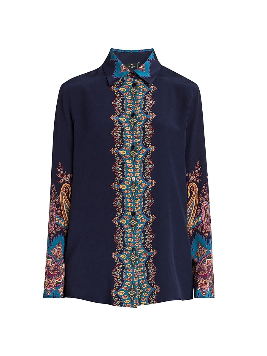 Women's Midnight Dream Paisley Silk Shirt - Stampa Blu - Size 10