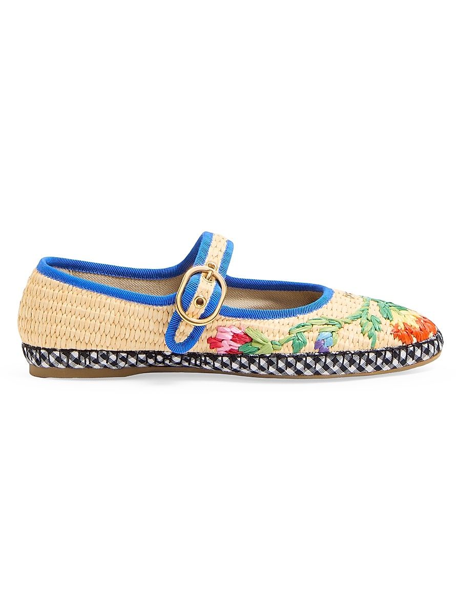 Women's Mary-Jane Endouce Ballerinas in Raffia - Natural Multicolor - Size 5.5