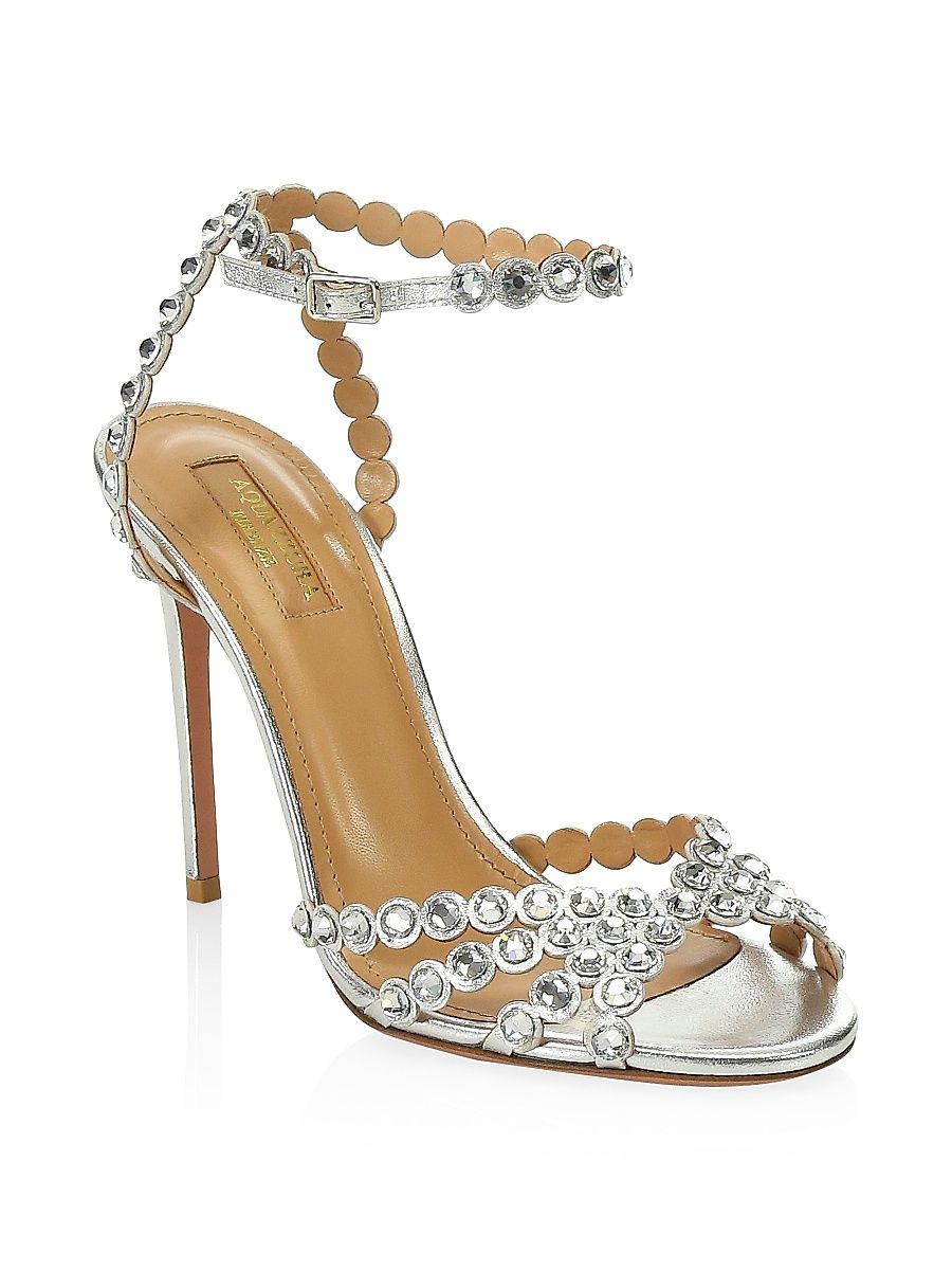 Women's Tequila Crystal-Embellished Metallic Leather Sandals - Silver - Size 5