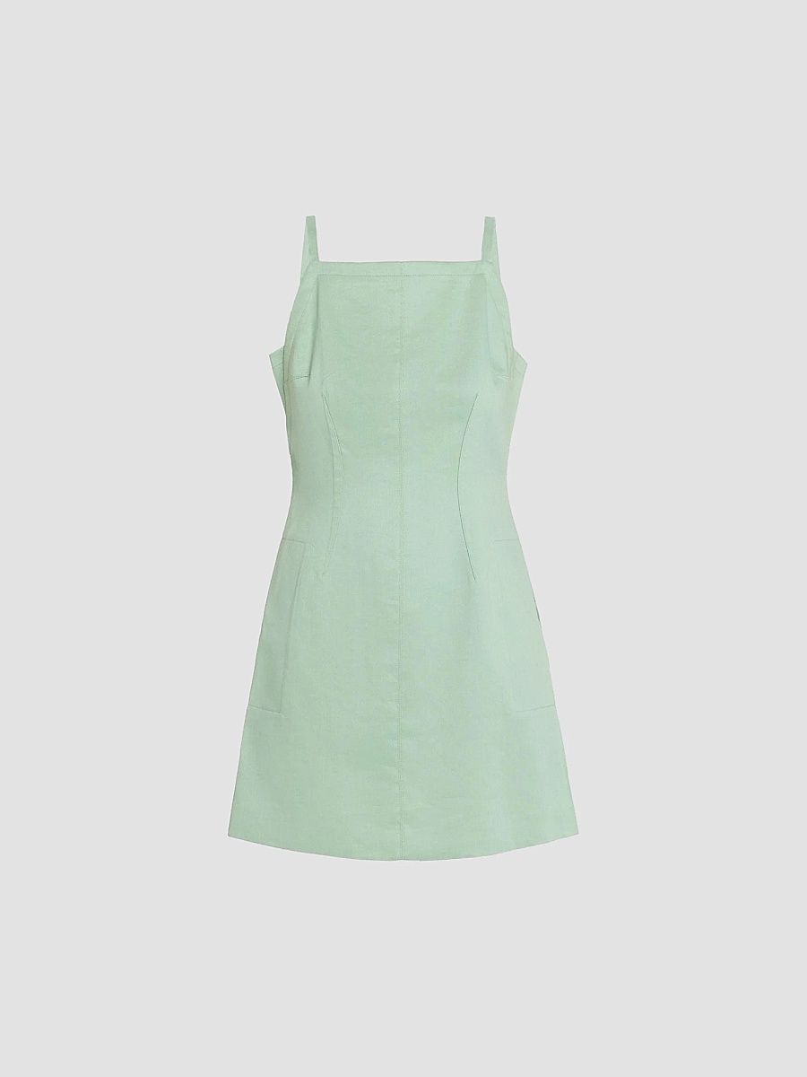 Women's Linen-Blend Sleeveless Mini Dress - Delicate Green - Size 16