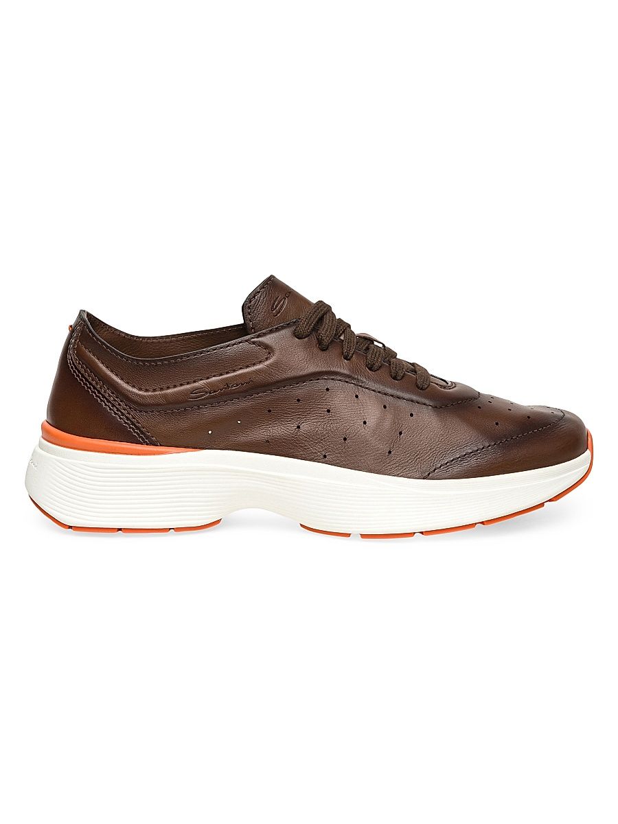 Men's Bounce Leather Low-Top Sneakers - Brown - Size 12