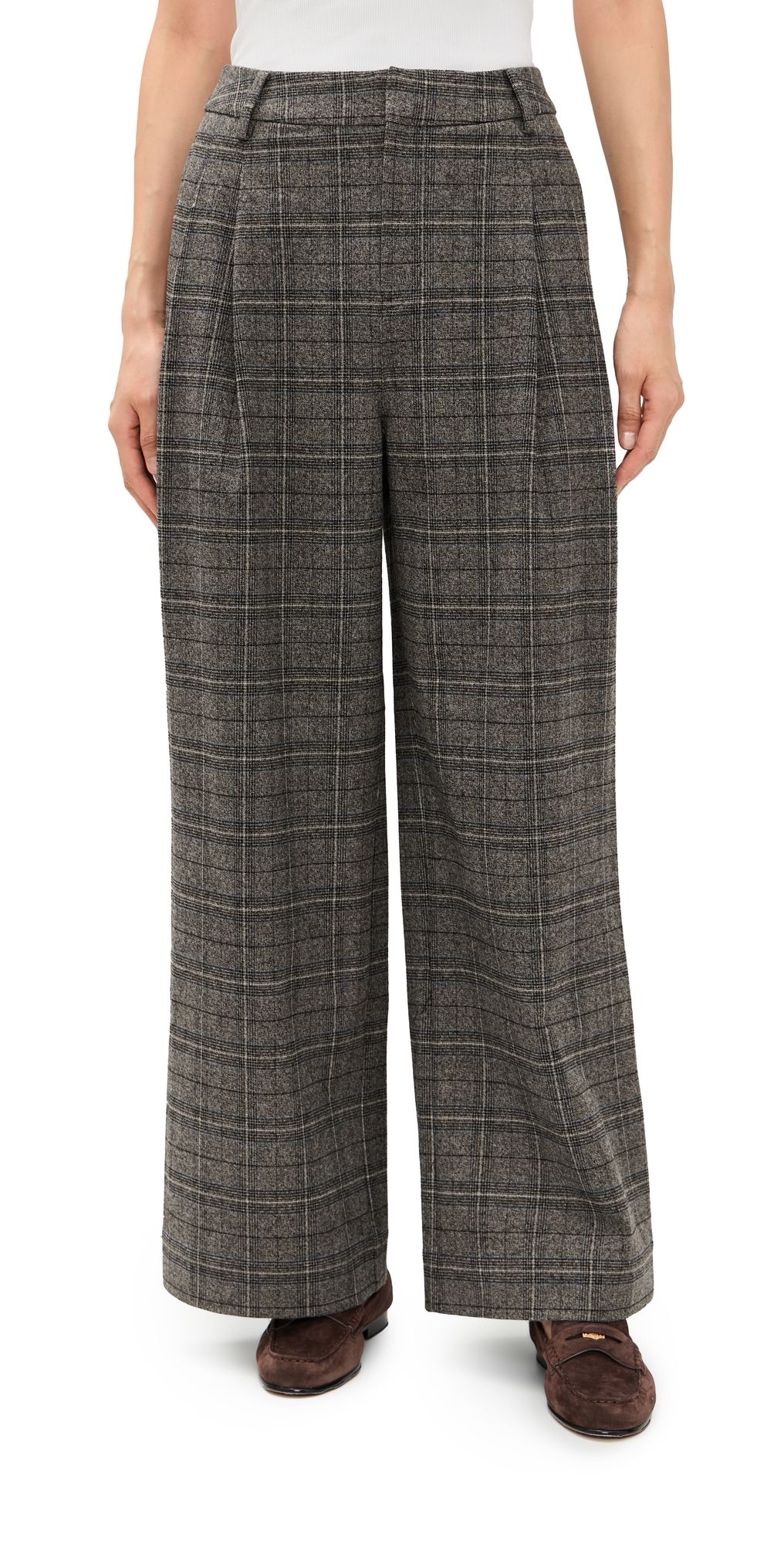 LE BOP Reese Pleated Pants Blue Grey Plaid 0