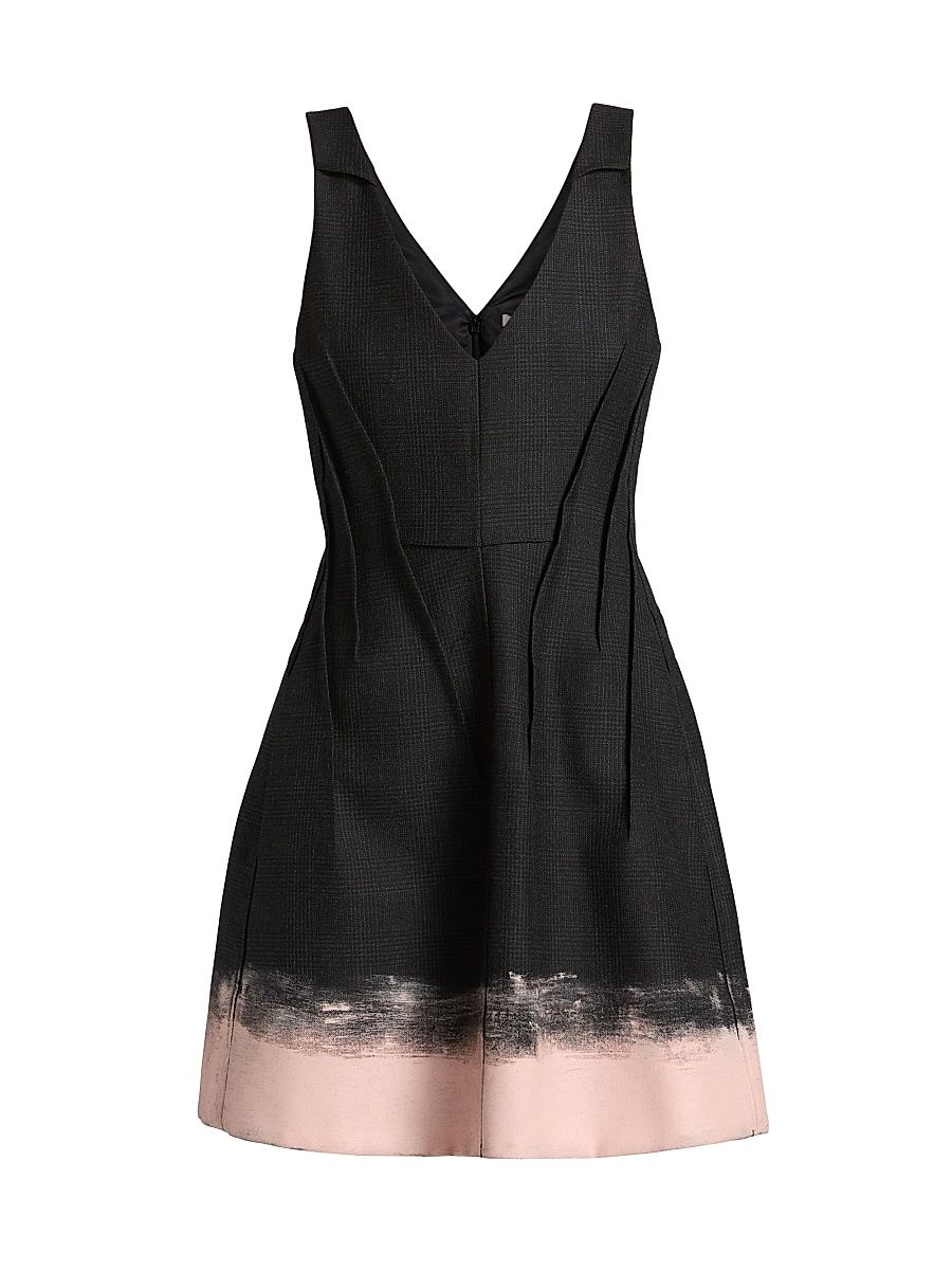 Women's Glen Plaid Wool Minidress - Charcoal Light Pink - Size 12