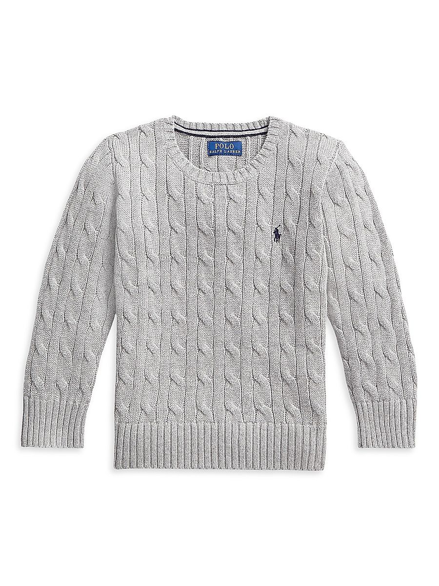 Little Boy's & Boy's Cable-Knit Crewneck Sweater - Heather Grey - Size 7