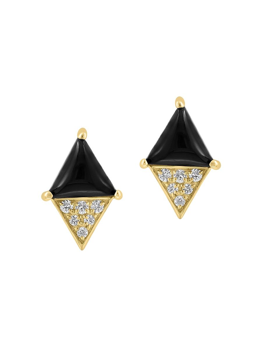 Women's 14K Yellow Gold, Onyx & 0.06 TCW Diamond Stud Earrings - Yellow Gold