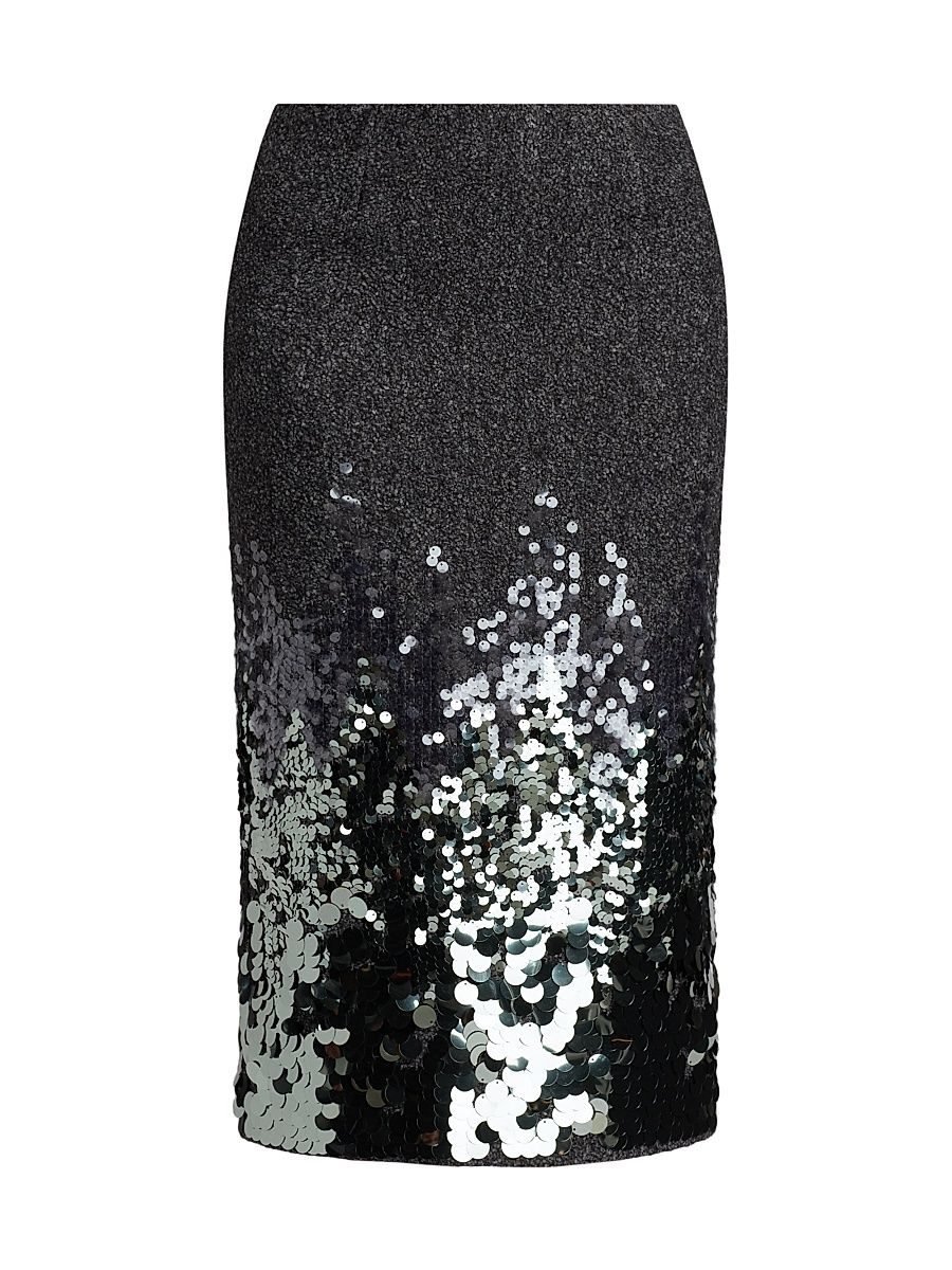 Women's Peter Sequined Wool-Blend Midi-Skirt - Grey Shine - Size 4
