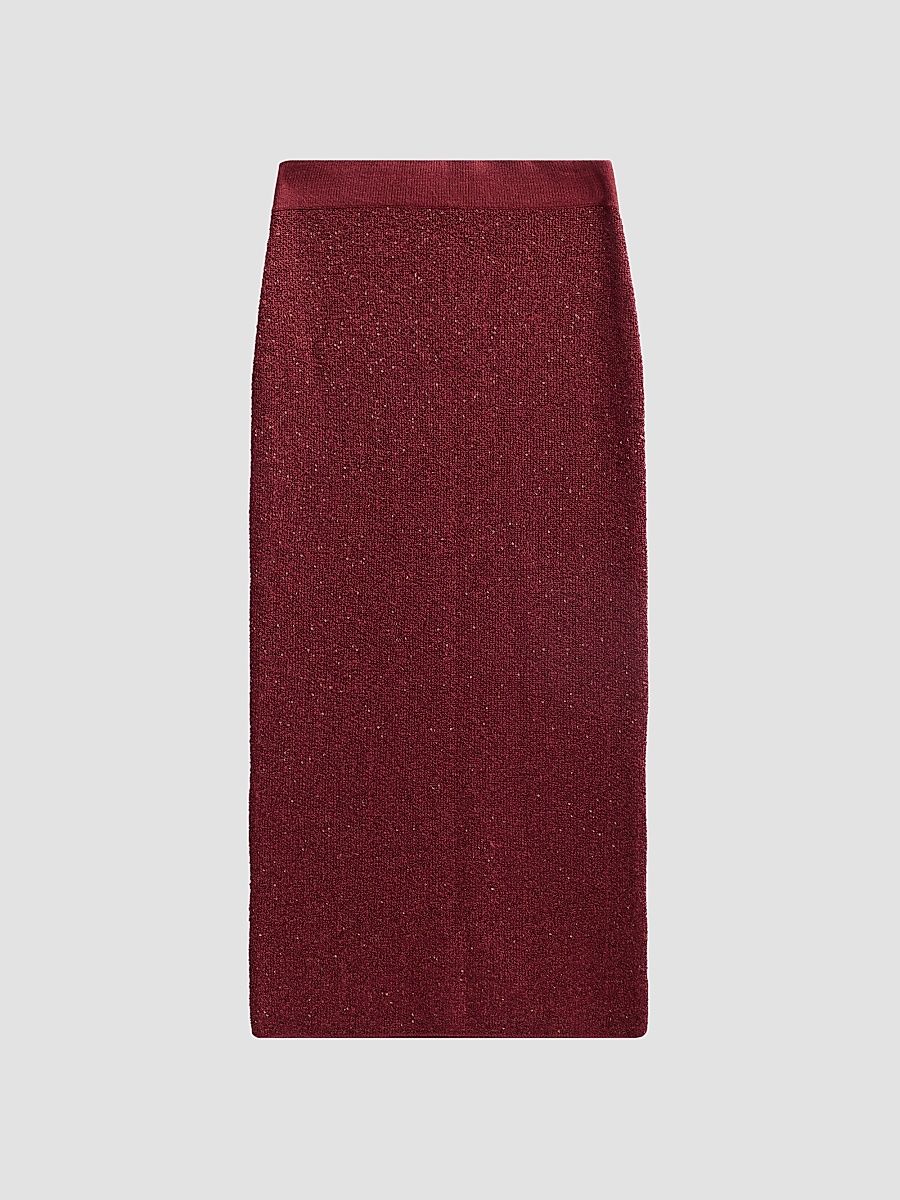 Women's Alisha Sequin Bouclé Midi Skirt - Oxblood - Size XL