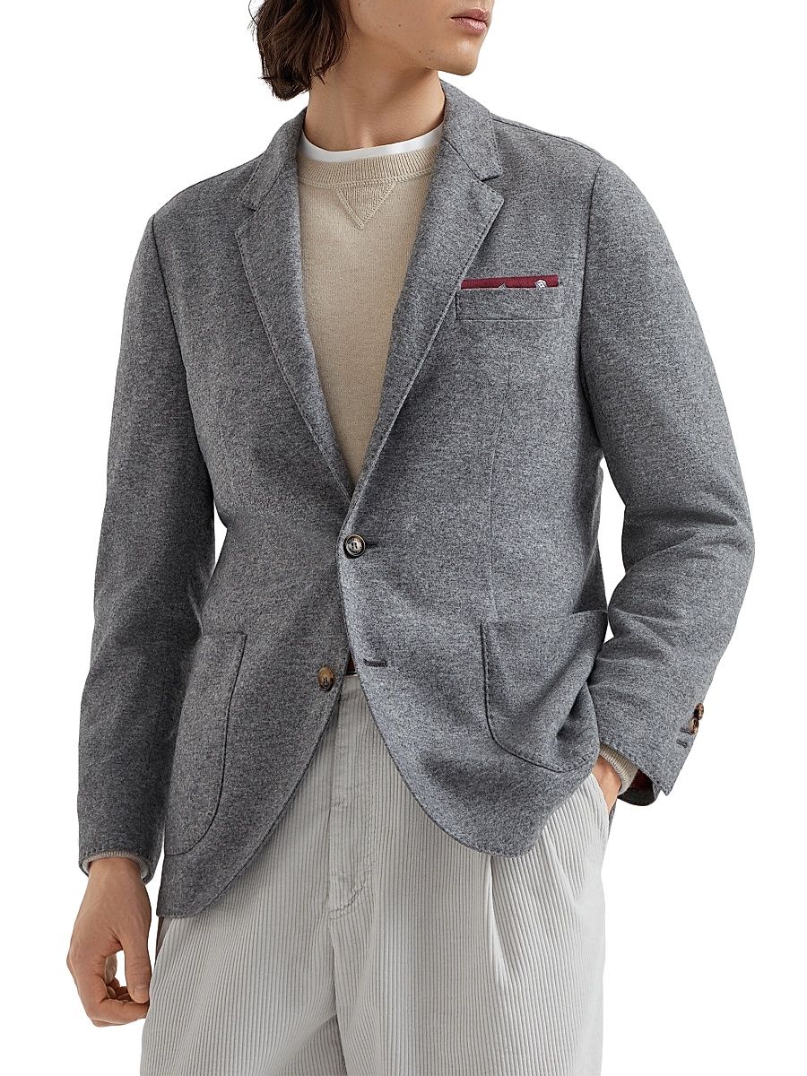Men's Cashmere Jersey Blazer with Patch Pockets - Pearl Grey - Size 46