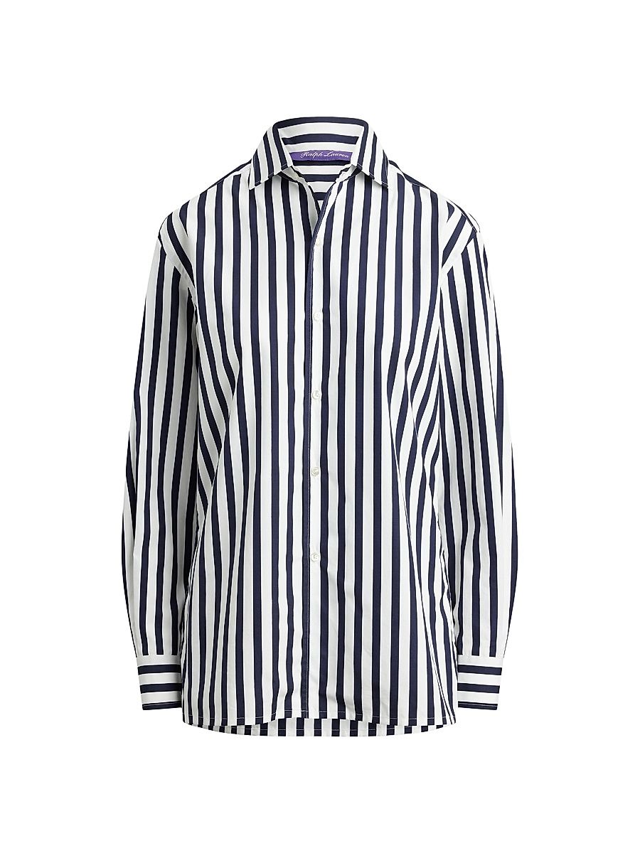 Women's Capri Striped Cotton Relaxed-Fit Shirt - Icon Navy White - Size 6