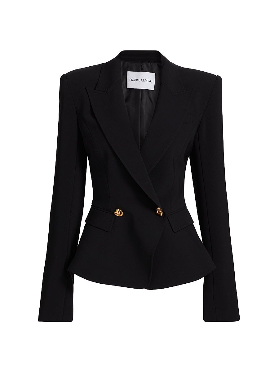 Women's Double-Breasted Peplum Blazer - Black - Size 2