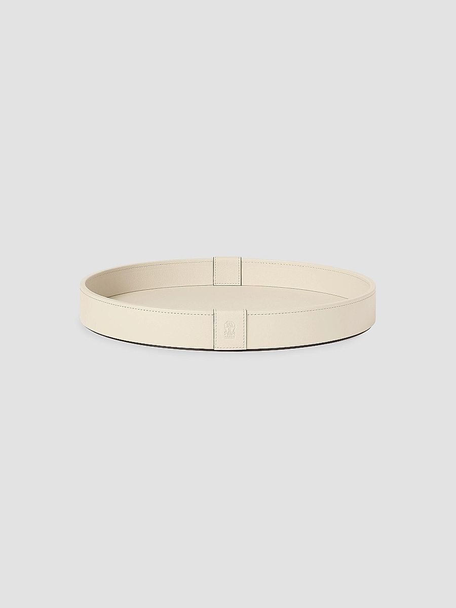 Wooden Tray with Leather Cover - Ivory