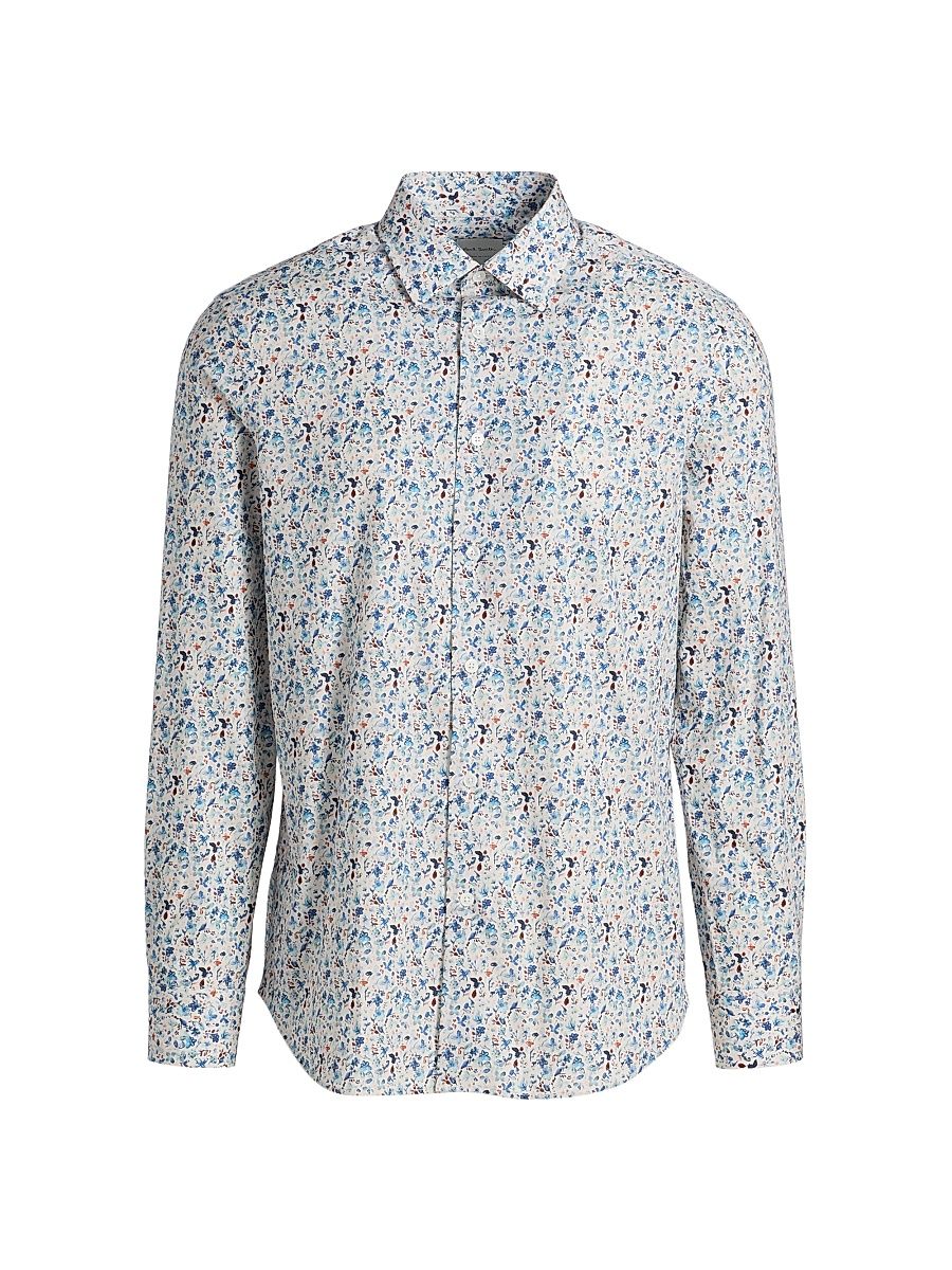 Men's Floral Cotton Regular-Fit Shirt - Light Blue - Size 17.5