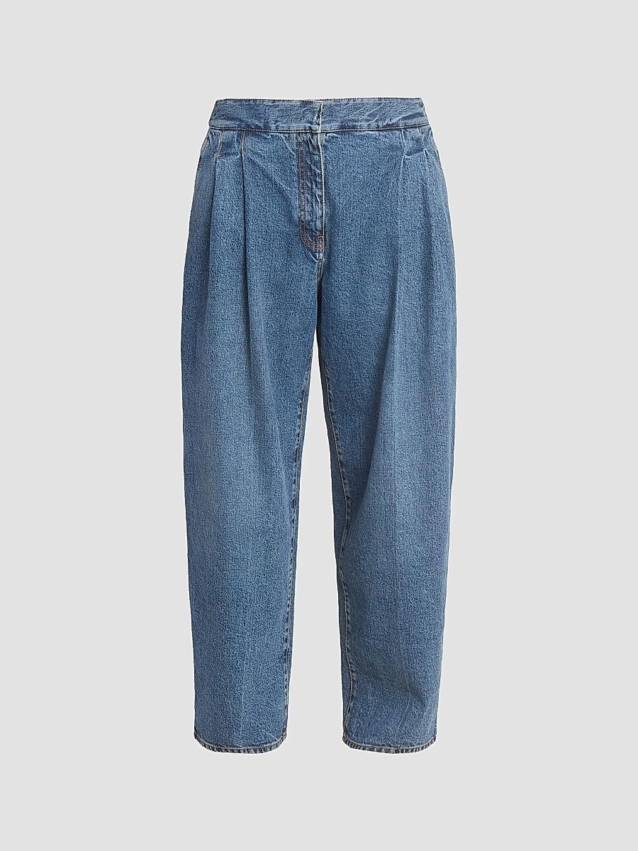ALAÏA Women's Pleated Straight-Leg Jeans - Bleu Delave - Size 10
