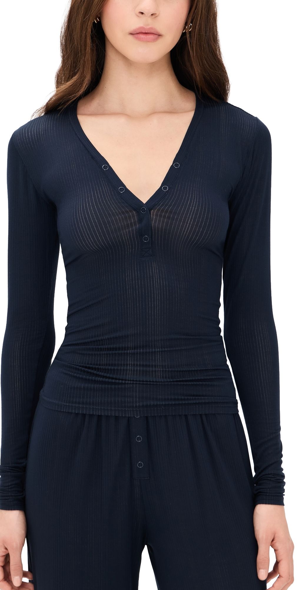 Negative Whipped Henley Top NAVY M