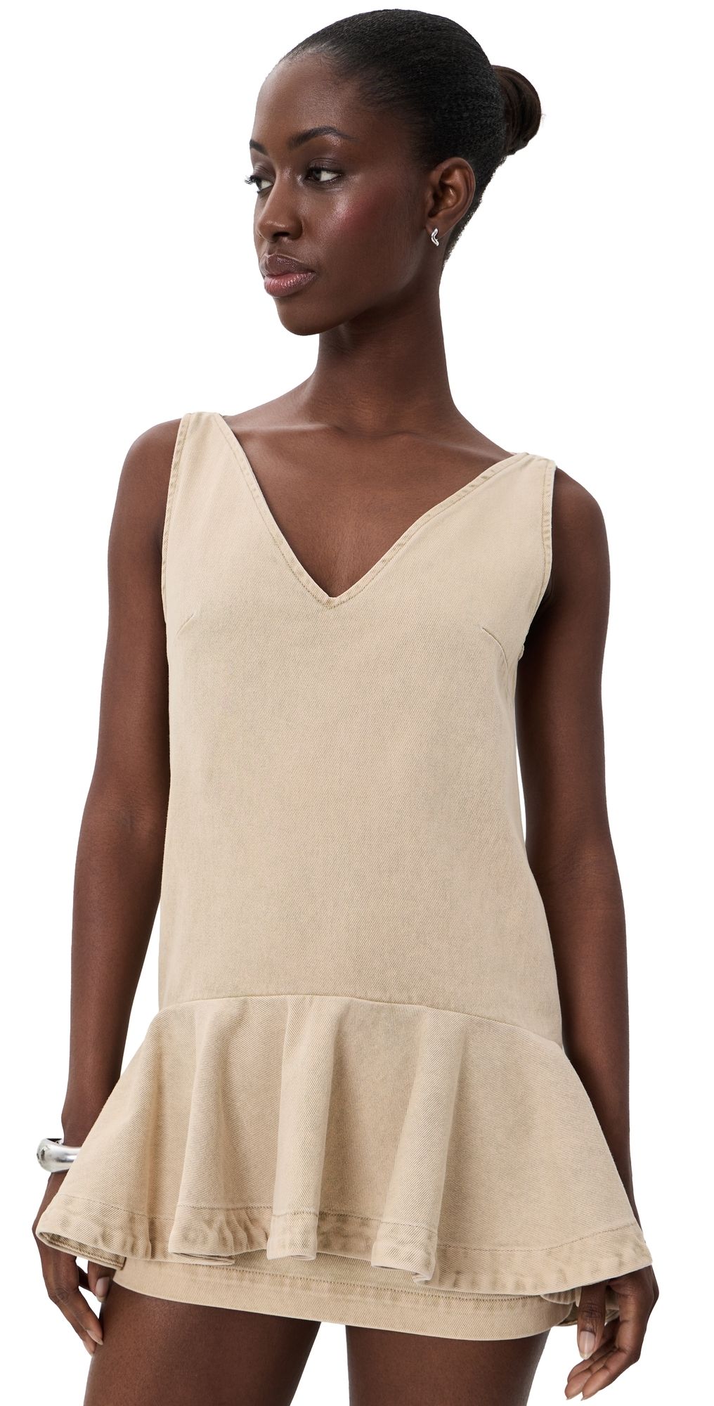 Marques'Almeida Marble Drill V Neck Peplum Dress Beige 10
