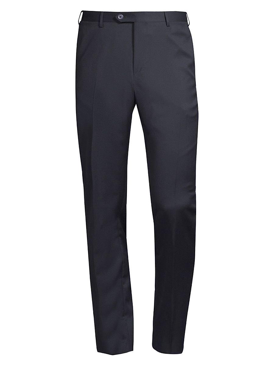 Men's Straight Wool Trousers - Navy - Size 42