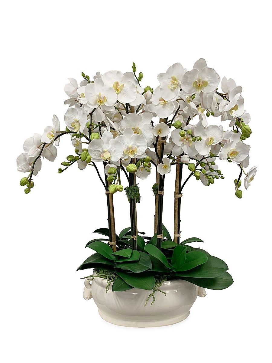 Faux Orchid Cache Pot - White