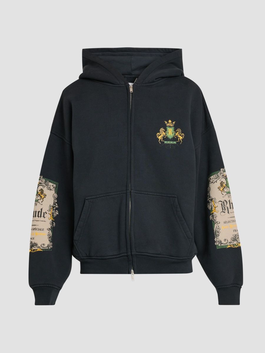 Rhude Men's Bordeaux Reserve Logo Cotton Hoodie - Vintage Black Green - Size XL