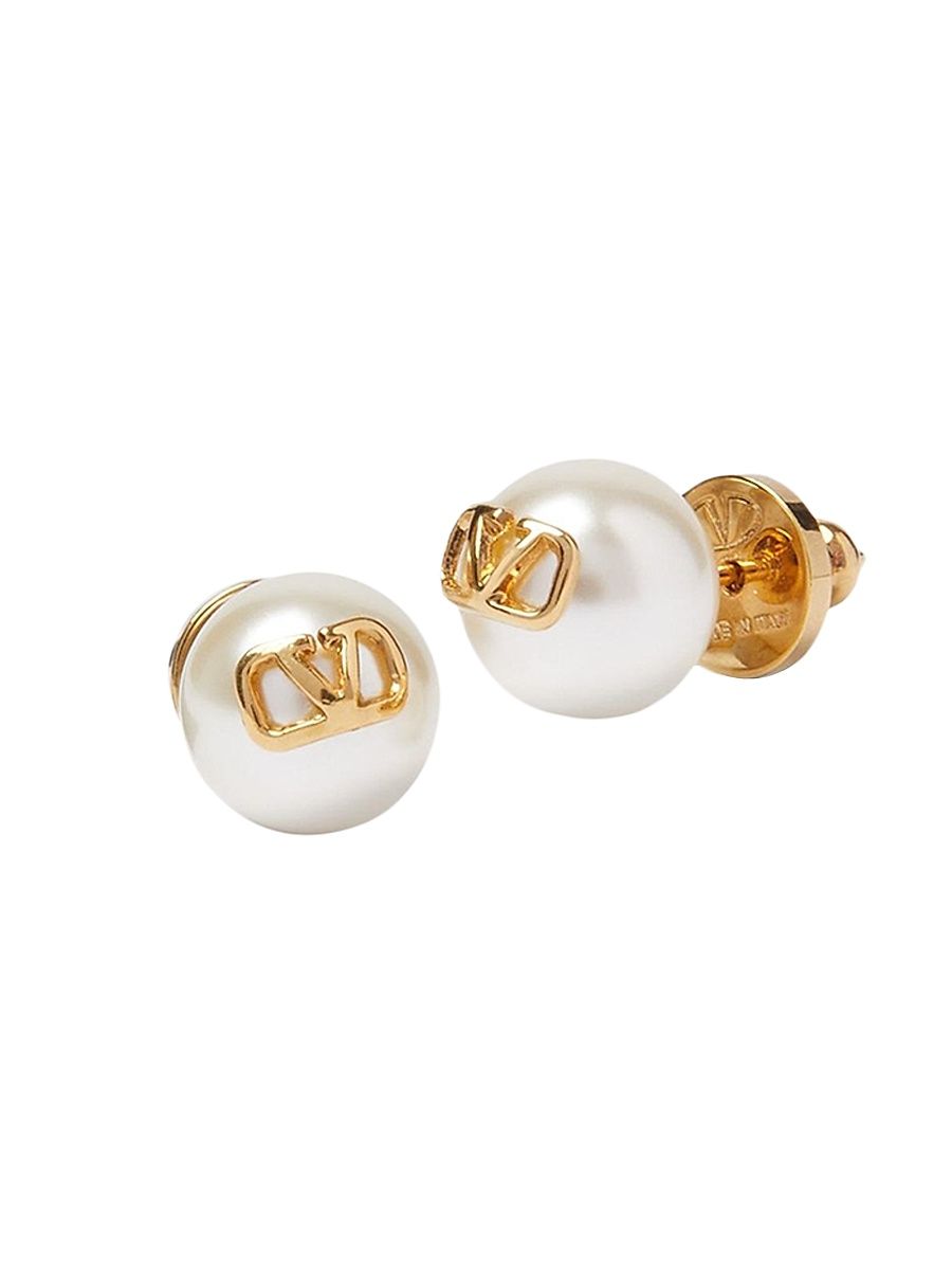 Women's VLogo Signature Earrings With Pearls - White