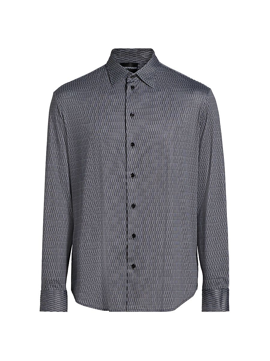 Men's Geometric Button-Front Sport Shirt - Fancy Blue - Size Medium