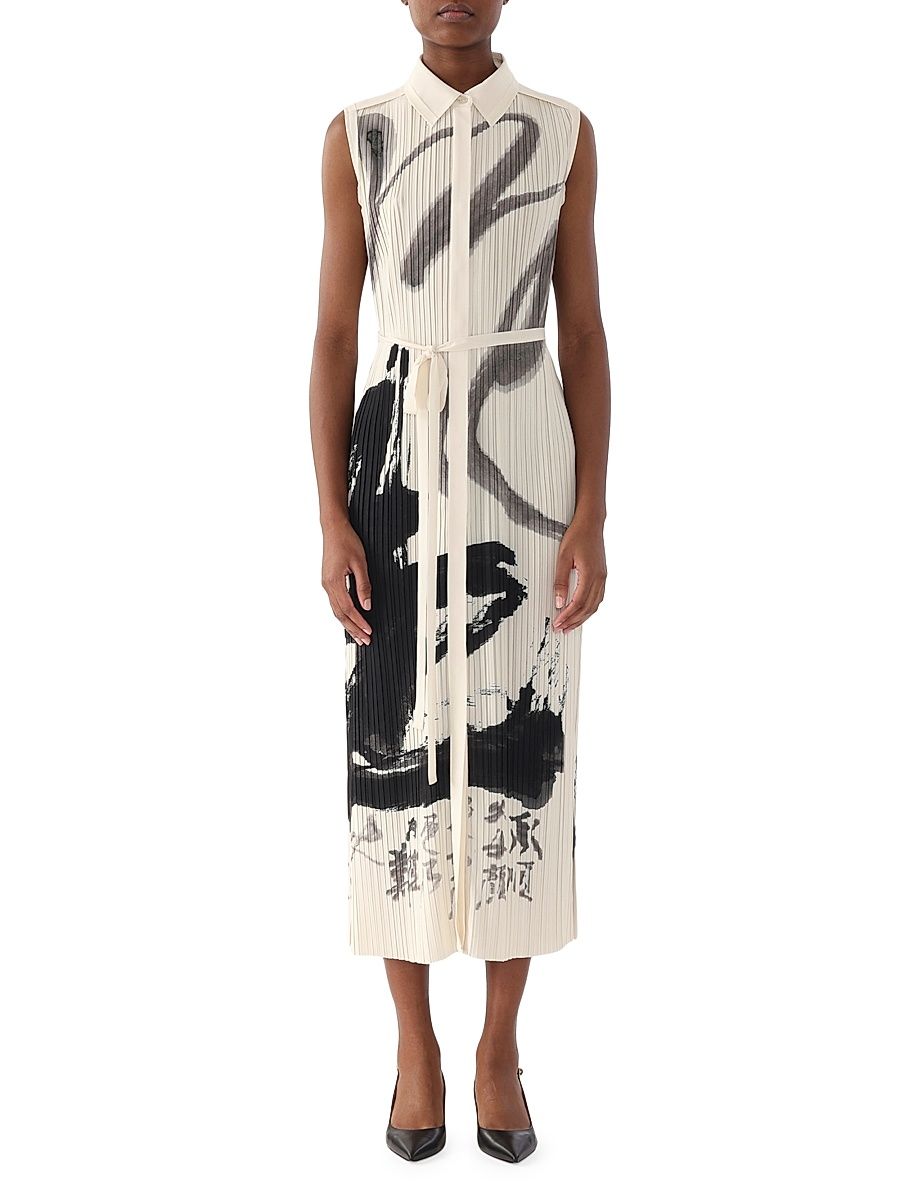 Women's Artwork Pleated Shirtdress - Calico Black - Size Large