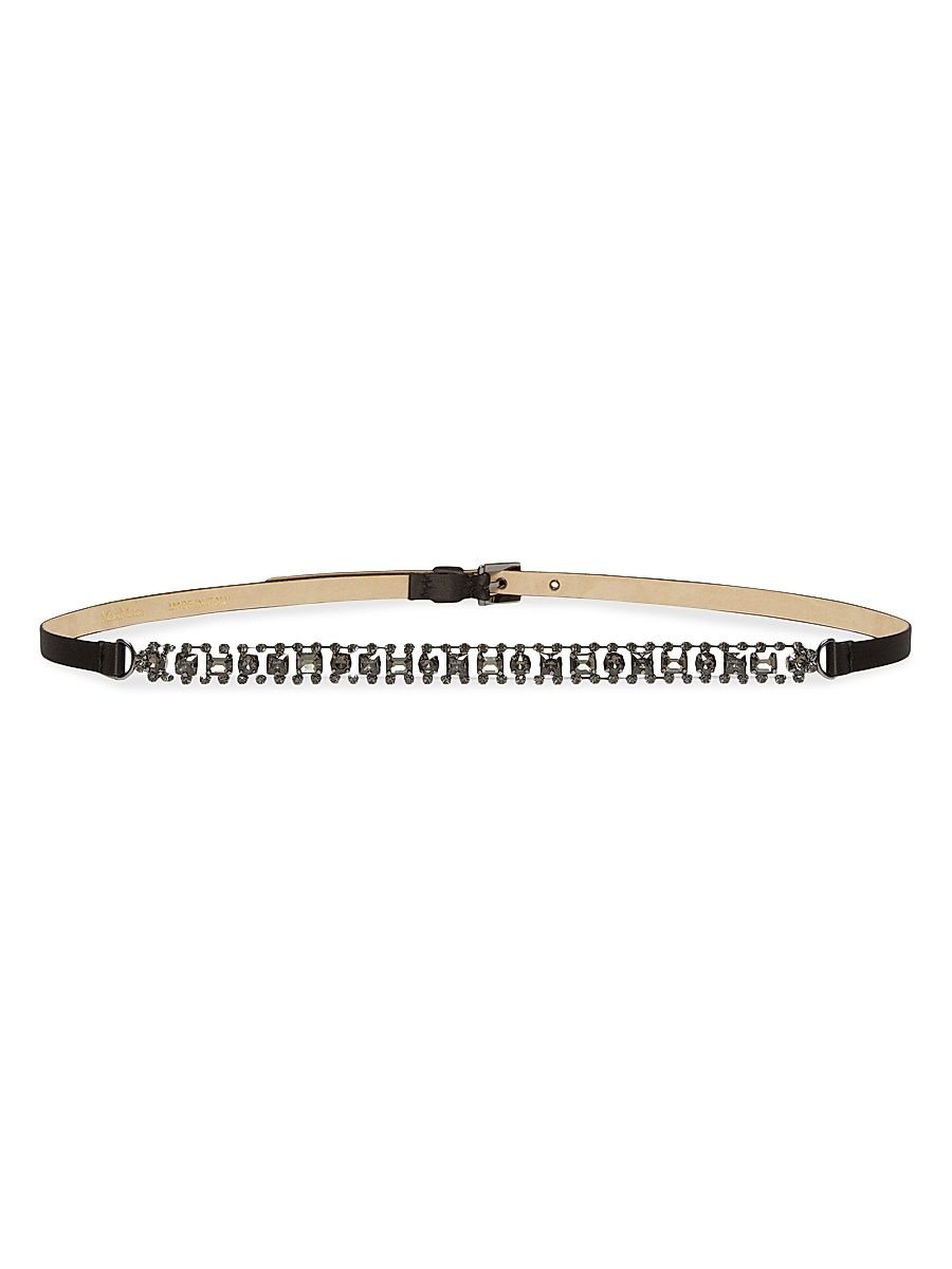 Max Mara Women's Bejewelled Satin Belt - Black - Size Large