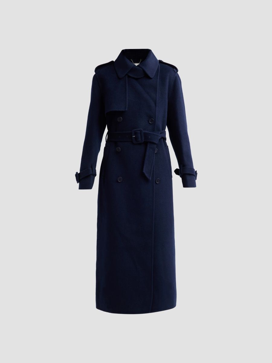 SIMKHAI Women's Rumi Wool-Blend Belted Long Coat - Midnight - Size Medium
