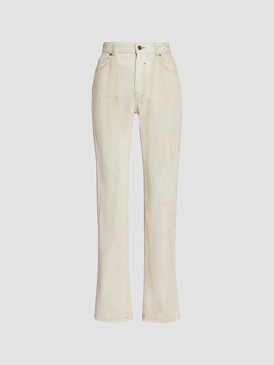 Balmain Women's Two-Tone Faded Wash High-Rise Straight-Leg Jeans - Bleu Jean Beige - Size 2
