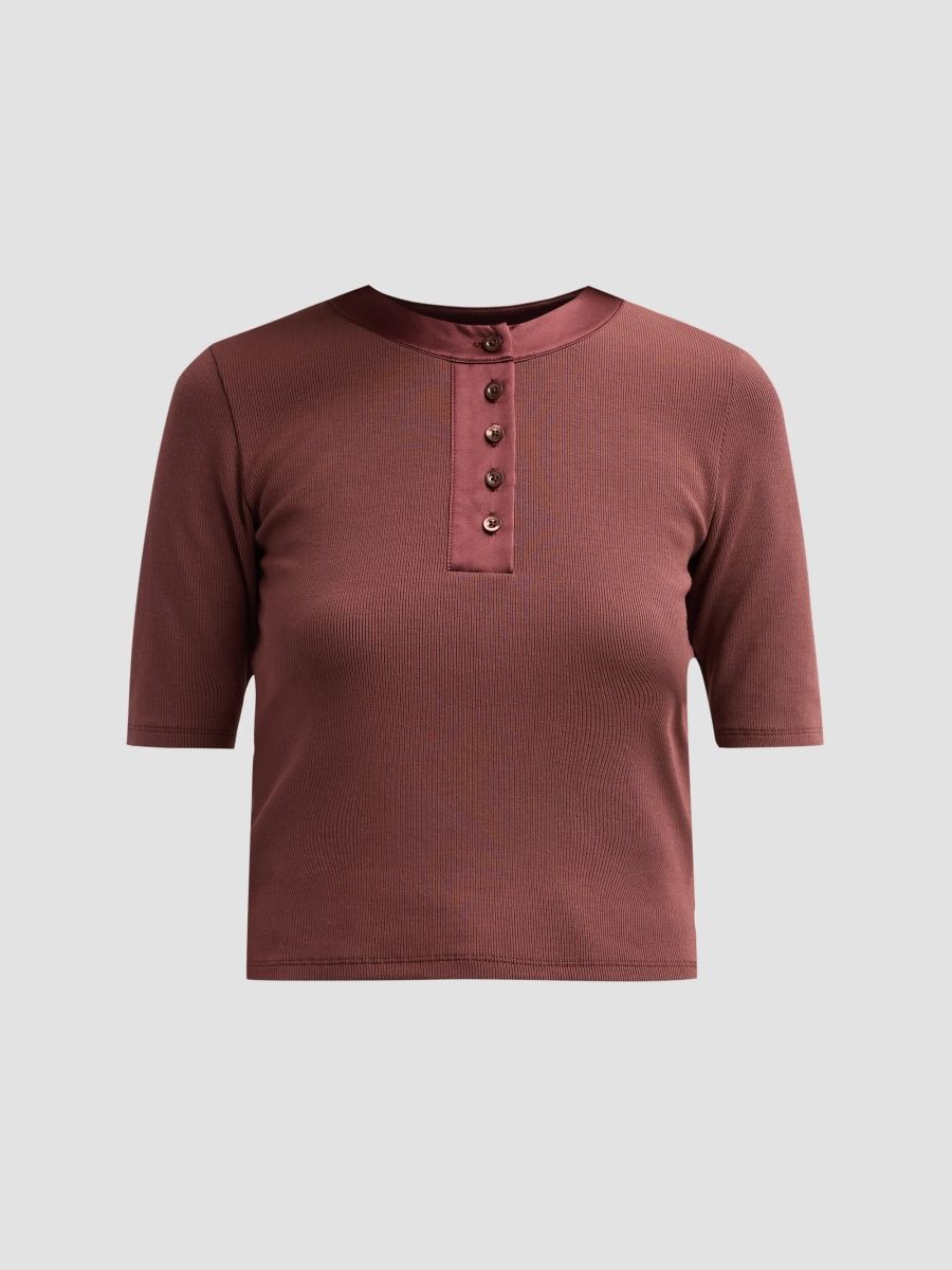 FRAME Women's The Satin Trim Henley Top - Currant - Size XL