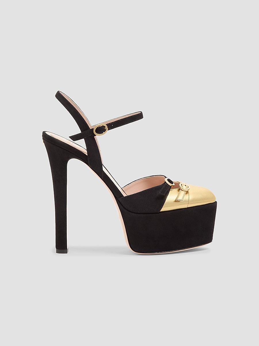 Women's Crasher Platform 145MM Pumps in Suede - Black Gold - Size 5.5