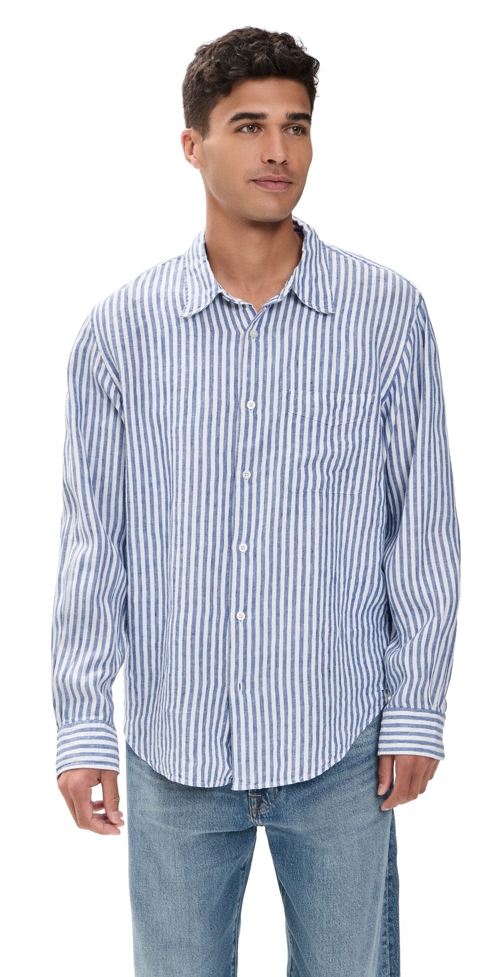 Madewell Long Sleeve Linen Top Blue Stripe L