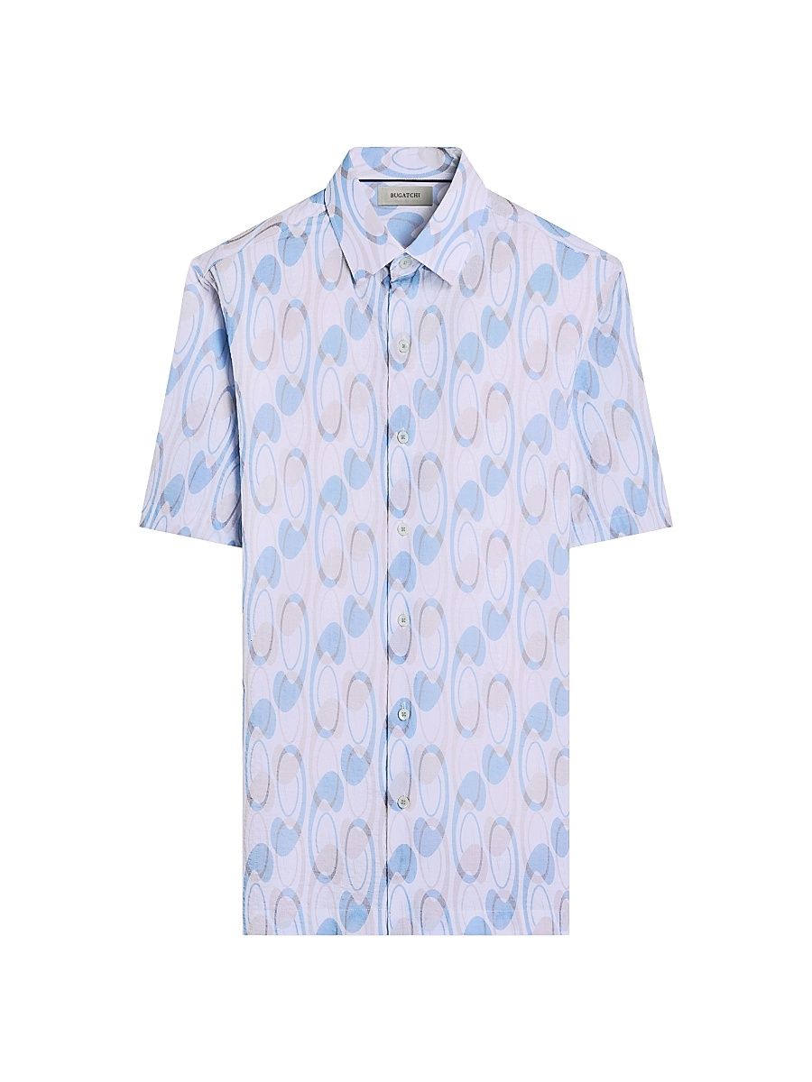 Men's Orson Geometric Cotton Button-Front Shirt - Hazy Blue - Size Small