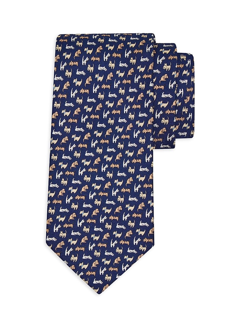 Men's Dogs Print Silk Tie - Navy