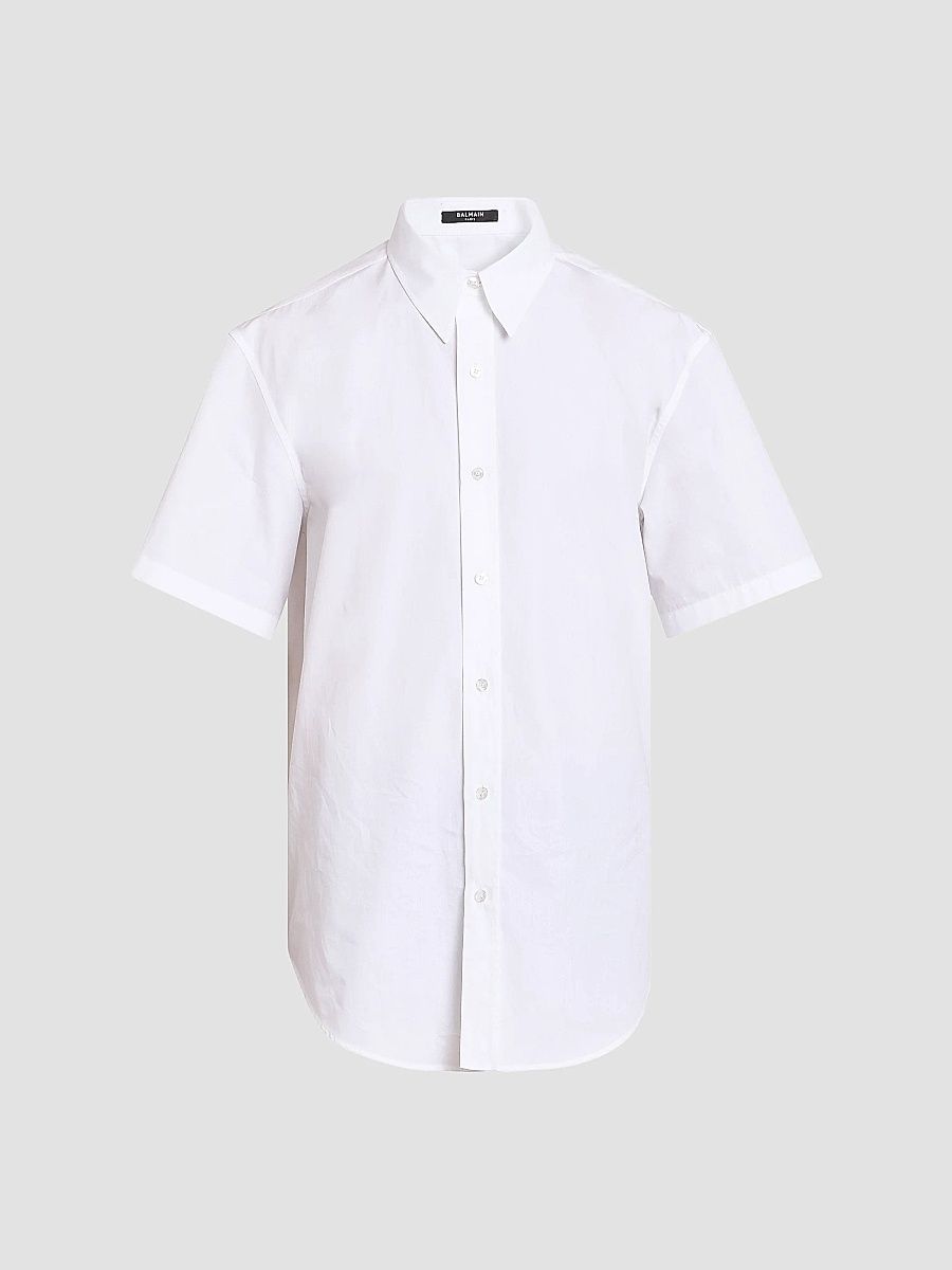 Balmain Men's Cotton Poplin Short-Sleeve Shirt - Blanc Optique - Size 16.5