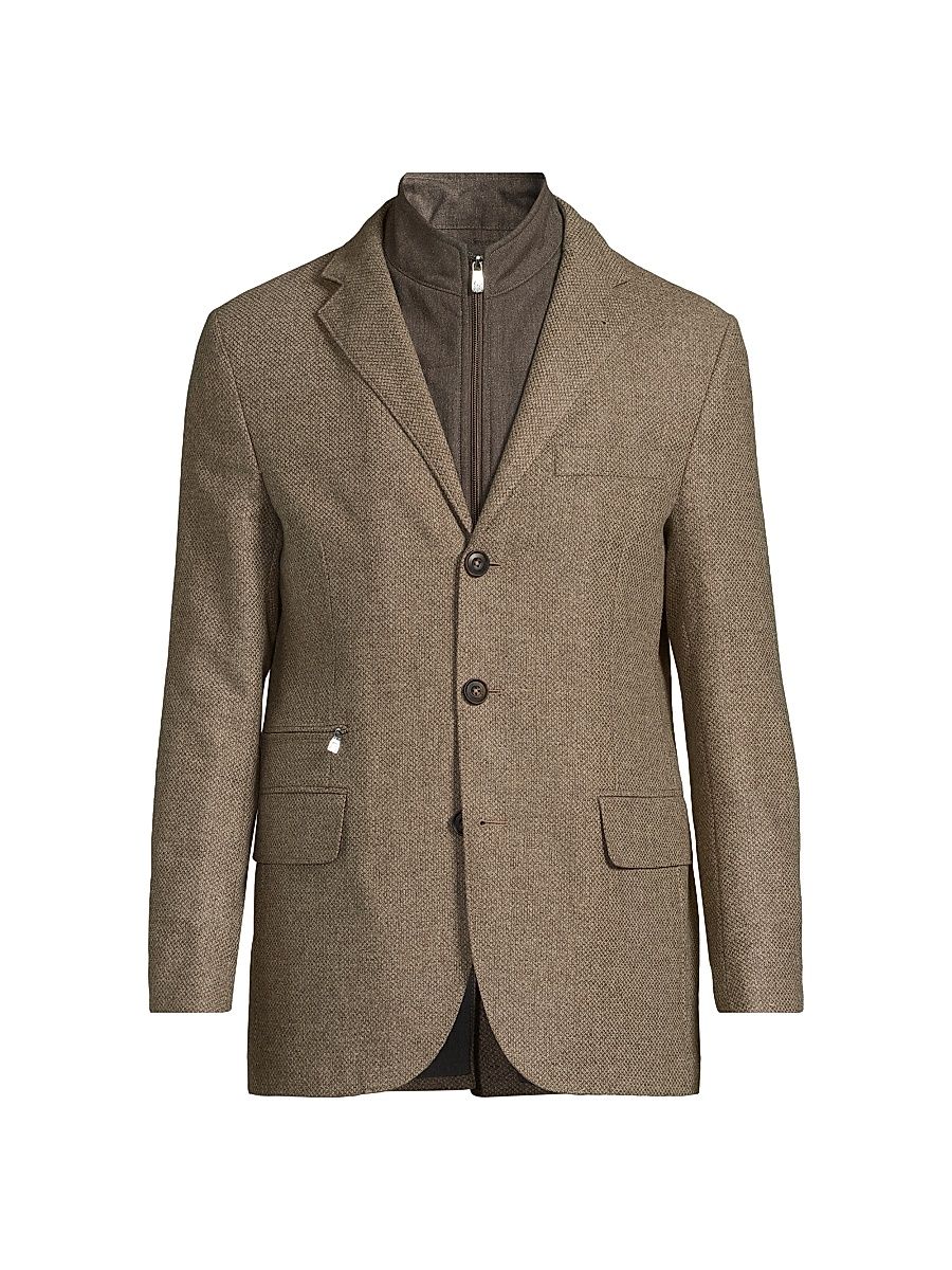 Men's Textured Wool-Cashmere Sport Coat - Natural - Size 44