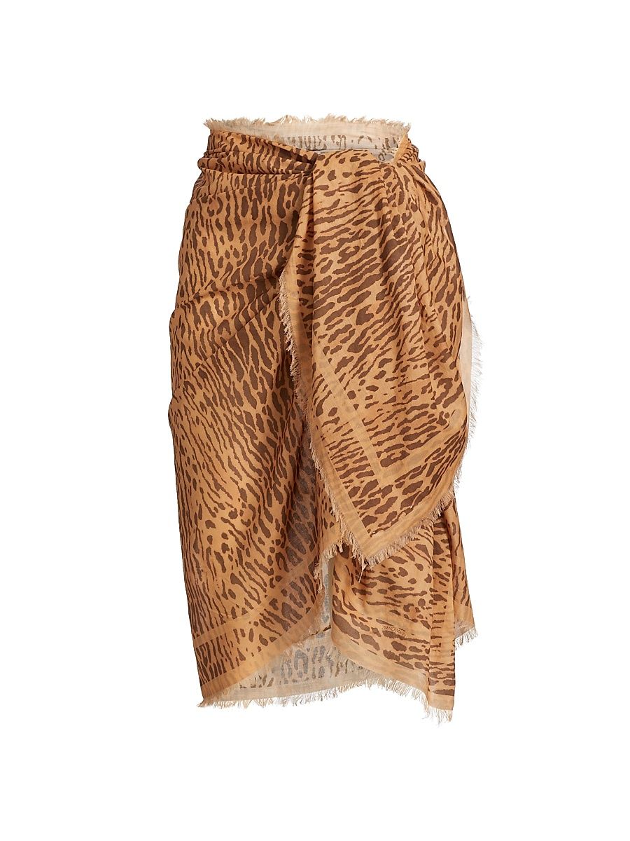 Women's Printed Cotton Self-Tie Pareo - Tan Leopard