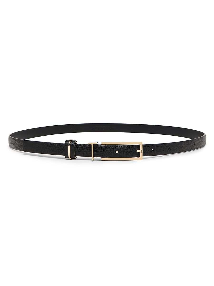 Women's T Loop Grain Leather Belt - Black - Size Medium
