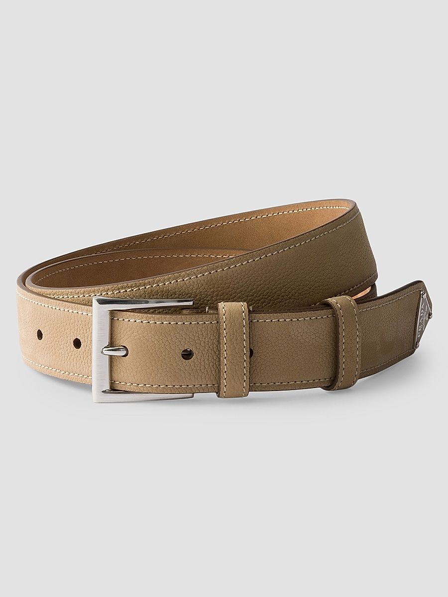 Men's Nubuck Leather Belt - Beige Khaki - Size 40