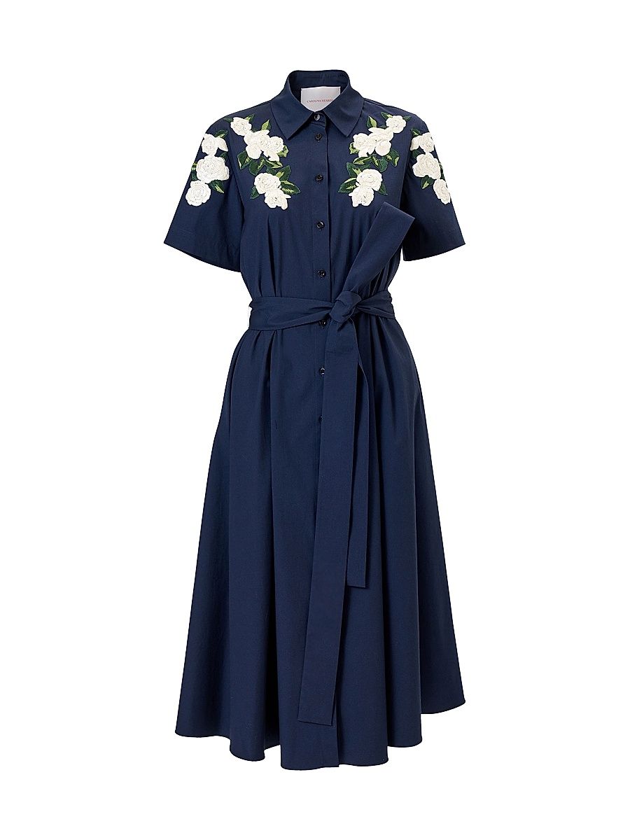 Women's Cabana Embroidered Short-Sleeve Midi Shirtdress - Midnight - Size 16