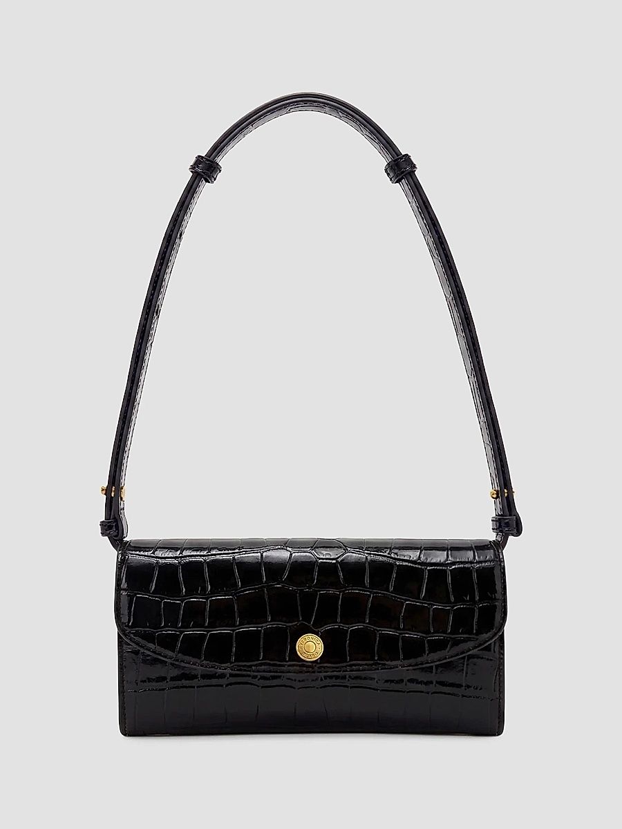 Women's Croc-Embossed Leather Crossbody Wallet - Black