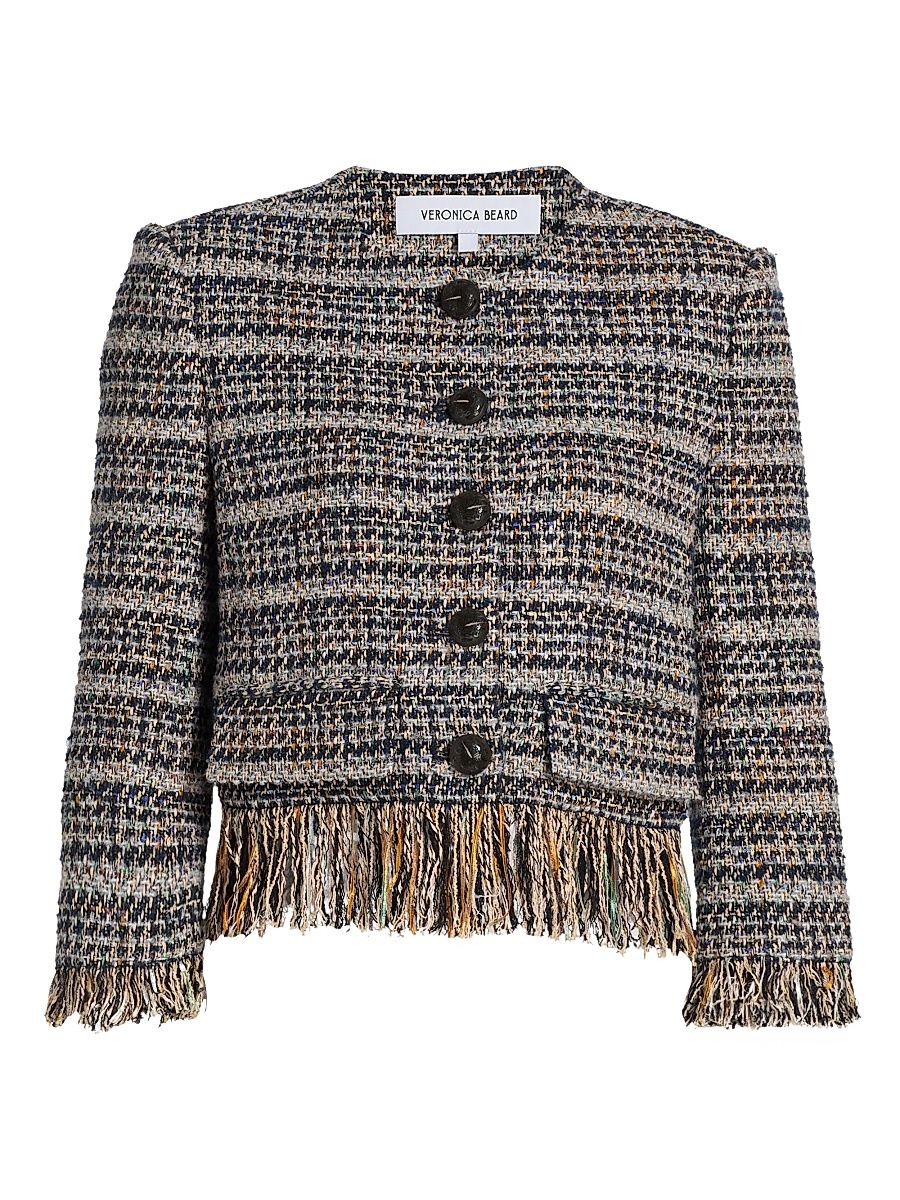 Women's Lyons Tweed Fringe Jacket - Navy Multi - Size 12