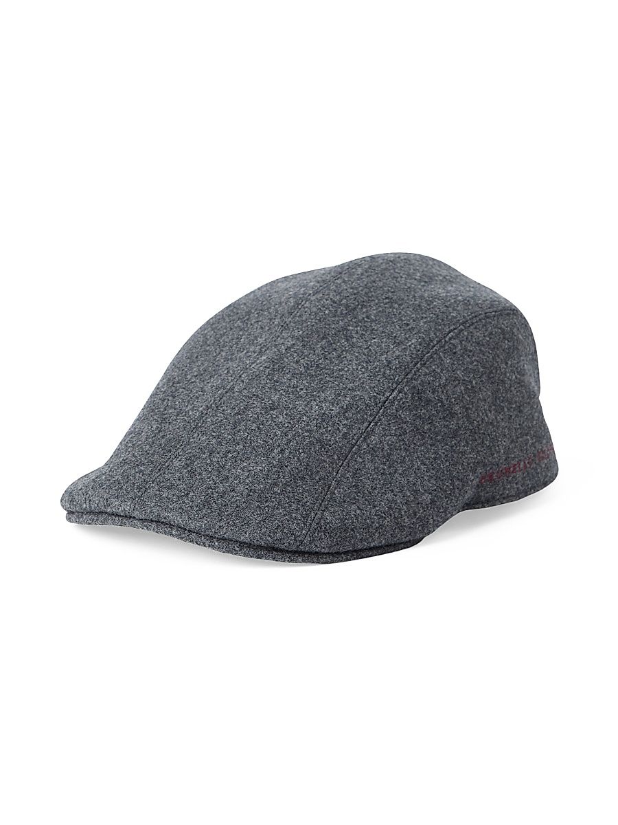 Men's Virgin Wool Flannel Flat Cap with Embroidered Logo - Dark Grey - Size XXL