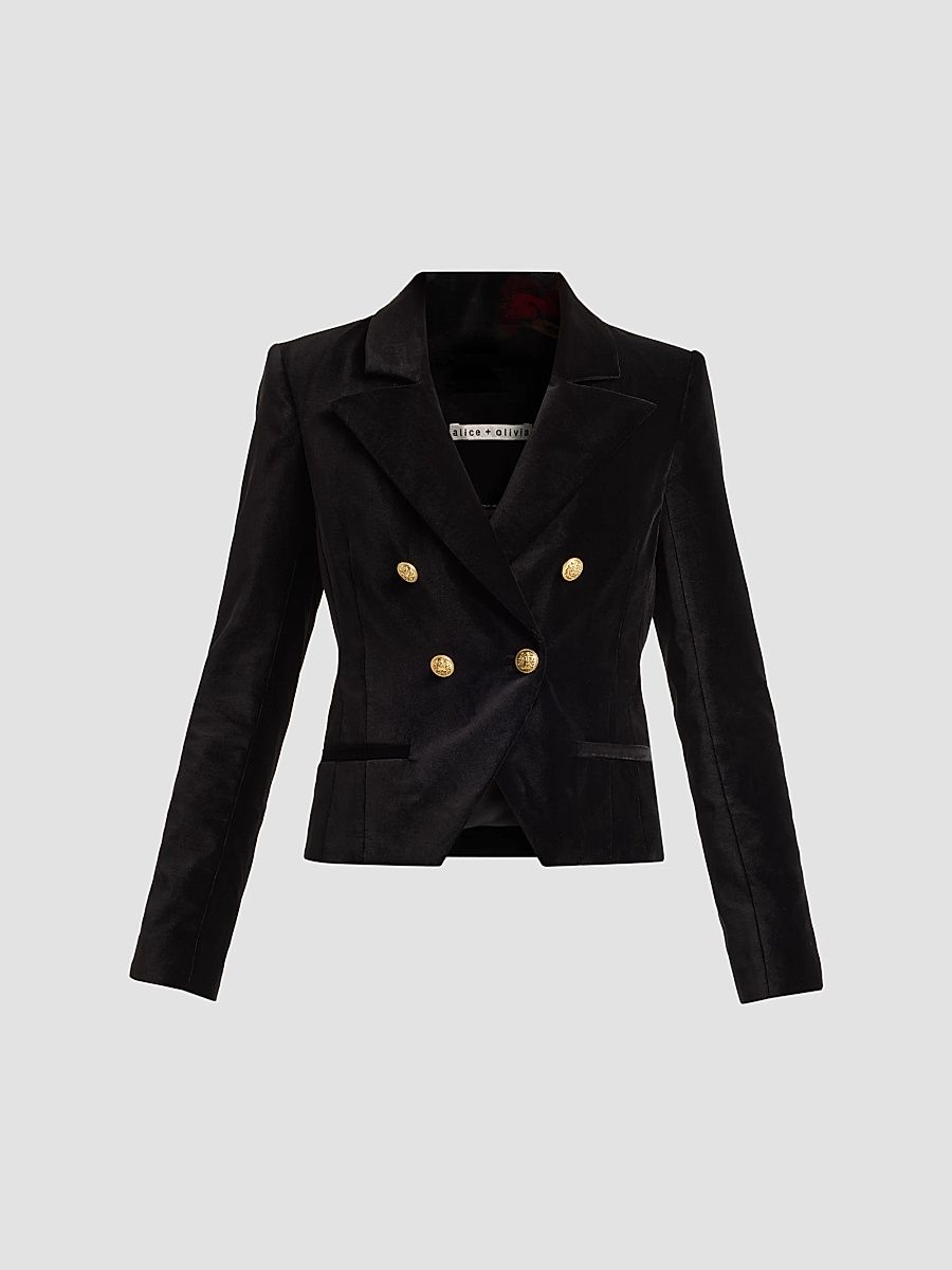 ALICE + OLIVIA Women's Sable Double-Breasted Velvet Crop Blazer - Black - Size 14