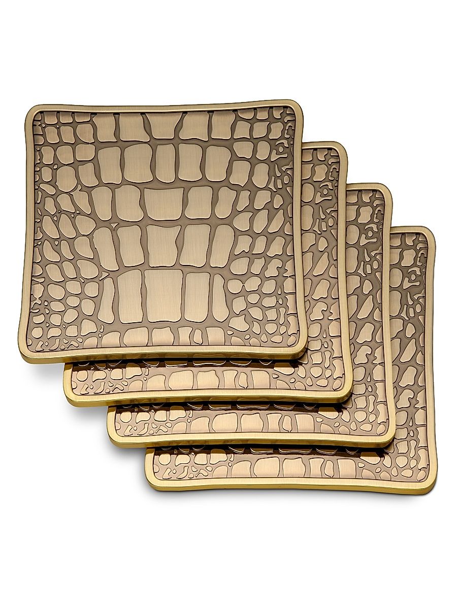 Crocodile Brass Coasters 4-Piece Set - Gold