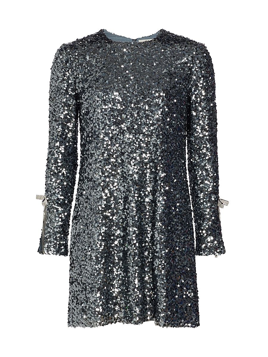 Women's Lily Sequined Long-Sleeve A-Line Minidress - Gunmetal - Size 2